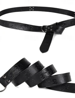 Hot OUKU Men's Belt Waist Belt Black Brown PU Alloy Retro Adjustable Skull Pumpkin Halloween Daily