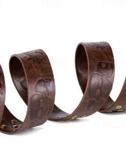 Hot OUKU Men's Belt Waist Belt Black Brown PU Alloy Retro Adjustable Skull Pumpkin Halloween Daily