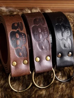 Hot OUKU Men's Belt Waist Belt Black Brown PU Alloy Retro Adjustable Skull Pumpkin Halloween Daily