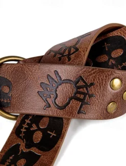 Hot OUKU Men's Belt Waist Belt Black Brown PU Alloy Retro Adjustable Skull Pumpkin Halloween Daily