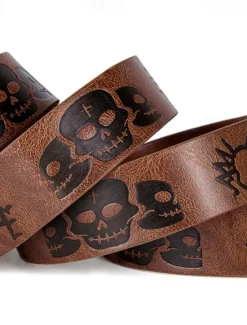 Hot OUKU Men's Belt Waist Belt Black Brown PU Alloy Retro Adjustable Skull Pumpkin Halloween Daily