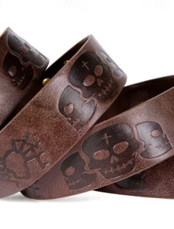 Hot OUKU Men's Belt Waist Belt Black Brown PU Alloy Retro Adjustable Skull Pumpkin Halloween Daily