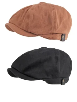 Sale OUKU Men's Beret Hat Newsboy Cap Black Brown Cotton Adjustable Buckle Simple 1920s Fashion Holiday Street Dailywear Weekend Pure Color Portable Comfort Fashion