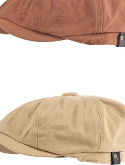 Sale OUKU Men's Beret Hat Newsboy Cap Black Brown Cotton Adjustable Buckle Simple 1920s Fashion Holiday Street Dailywear Weekend Pure Color Portable Comfort Fashion