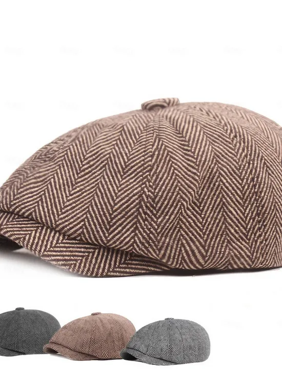 Online OUKU Men's Beret Hat Newsboy Hat Tweed Cap khaki Light Grey Cotton Streetwear Stylish 1920s Fashion Outdoor Daily Going out Graphic Prints Warm
