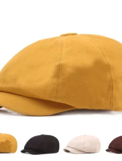 Clearance OUKU Men's Beret Hat Newsboy Hat Black Yellow Cotton Streetwear Stylish Casual Outdoor Daily Going out Plain Sunscreen