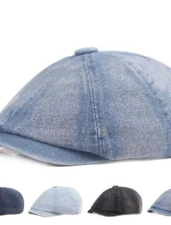 Discount OUKU Men's Beret Hat Newsboy Hat Black Blue Denim Streetwear Stylish Casual Outdoor Daily Going out Plain Sunscreen