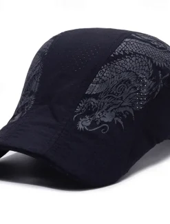 Online OUKU Men's Beret Hat Sun Hat Trucker Hat Black Navy Blue Polyester Fashion Casual Street Daily Dragon Adjustable Sunscreen Breathable