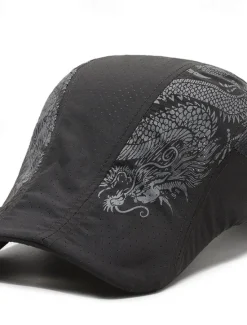 Online OUKU Men's Beret Hat Sun Hat Trucker Hat Black Navy Blue Polyester Fashion Casual Street Daily Dragon Adjustable Sunscreen Breathable
