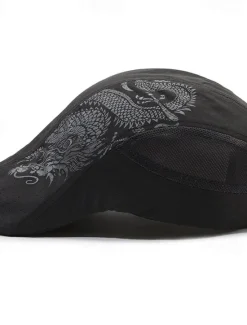 Online OUKU Men's Beret Hat Sun Hat Trucker Hat Black Navy Blue Polyester Fashion Casual Street Daily Dragon Adjustable Sunscreen Breathable