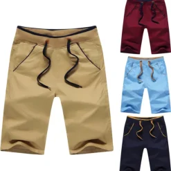 OUKU Men's Bermuda shorts Workout Shorts Golf Shorts Drawstring Elastic Waist Plain Outdoor Going out Cotton Blend Fashion Streetwear Red Sky Blue Micro-elastic Khaki