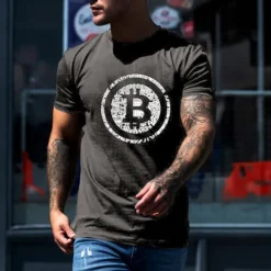 New OUKU Men's Bitcoin T Shirt Casual Style 100% Cotton Short Sleeve Graphic Shirt Wine Black White Comfortable Tee Vacation Casual Fashion Designer Clothing