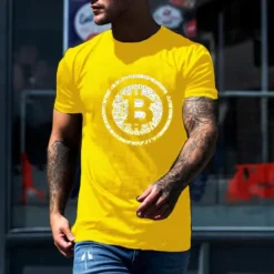 New OUKU Men's Bitcoin T Shirt Casual Style 100% Cotton Short Sleeve Graphic Shirt Wine Black White Comfortable Tee Vacation Casual Fashion Designer Clothing