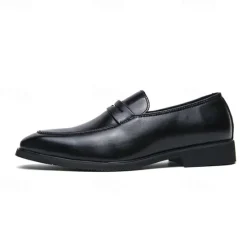 OUKU Men's Black and White Faux Leather Loafers with Cut-Out Strap Detail - Elegant Slip-On Shoes for Formal and Business Attire