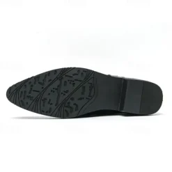 Hot OUKU Men's Black Faux Leather Ankle Boots with Studded Strap and Unique Embroidery, Stylish Western Design, Perfect for Casual and Night Out Wear