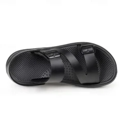 Discount OUKU Men's Black Faux Leather Sandals with Buckle Straps, Comfortable Casual Footwear for Summer and Outdoor Activities