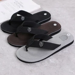 Discount OUKU Men's Black Flip-Flop Sandals with Cushioned Sole - Comfortable Casual Beach and Summer Footwear