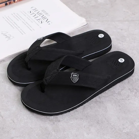Discount OUKU Men's Black Flip-Flop Sandals with Cushioned Sole - Comfortable Casual Beach and Summer Footwear
