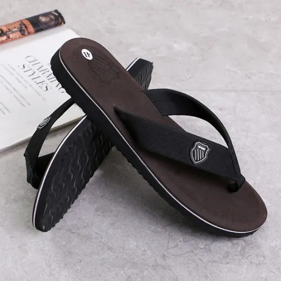 Discount OUKU Men's Black Flip-Flop Sandals with Cushioned Sole - Comfortable Casual Beach and Summer Footwear