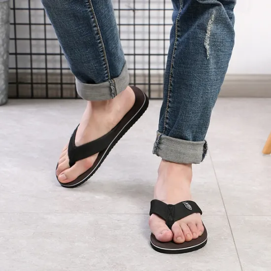 Discount OUKU Men's Black Flip-Flop Sandals with Cushioned Sole - Comfortable Casual Beach and Summer Footwear