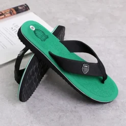 Discount OUKU Men's Black Flip-Flop Sandals with Cushioned Sole - Comfortable Casual Beach and Summer Footwear