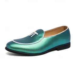 Outlet OUKU Men's Black Patent Faux Leather Loafers with Yellow Trim and Tassel Detail - Stylish Slip-On Shoes for Wedding, Formal Events and Parties