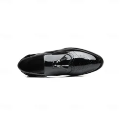 Best OUKU Men's Patent Leather Tassel Loafers – Sleek Formal Dress Shoes with Brogue Detailing Black