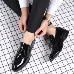 Best OUKU Men's Patent Leather Tassel Loafers – Sleek Formal Dress Shoes with Brogue Detailing Black