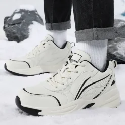 Hot OUKU Men's Black Running Sneakers with Fur Lining, Winter Warm Athletic Shoes for Outdoor Sports and Casual Wear