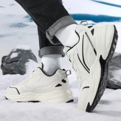 Hot OUKU Men's Black Running Sneakers with Fur Lining, Winter Warm Athletic Shoes for Outdoor Sports and Casual Wear