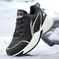 Hot OUKU Men's Black Running Sneakers with Fur Lining, Winter Warm Athletic Shoes for Outdoor Sports and Casual Wear