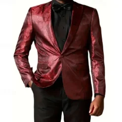 Best OUKU Men's Blazer Business Cocktail Party Wedding Party Fashion Casual Spring Autumn / Fall Polyester Plain Jacquard Buttons Comfortable Single Breasted Blazer Black Burgundy Blue