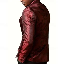 Best OUKU Men's Blazer Business Cocktail Party Wedding Party Fashion Casual Spring Autumn / Fall Polyester Plain Jacquard Buttons Comfortable Single Breasted Blazer Black Burgundy Blue