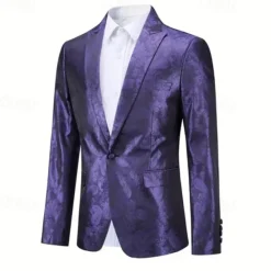 Best OUKU Men's Blazer Business Cocktail Party Wedding Party Fashion Casual Spring Autumn / Fall Polyester Plain Jacquard Buttons Comfortable Single Breasted Blazer Black Burgundy Blue