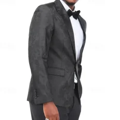 Best OUKU Men's Blazer Business Cocktail Party Wedding Party Fashion Casual Spring Autumn / Fall Polyester Plain Jacquard Buttons Comfortable Single Breasted Blazer Black Burgundy Blue