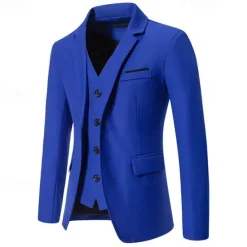 OUKU Men's Blazer Business Cocktail Party Wedding Party Fashion Casual Spring & Fall Cotton Blend Solid Color Pocket 2 in 1 Comfortable Single Breasted Blazer Black White Burgundy Royal Blue