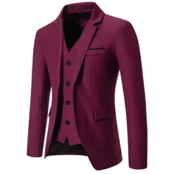 OUKU Men's Blazer Business Cocktail Party Wedding Party Fashion Casual Spring & Fall Cotton Blend Solid Color Pocket 2 in 1 Comfortable Single Breasted Blazer Black White Burgundy Royal Blue