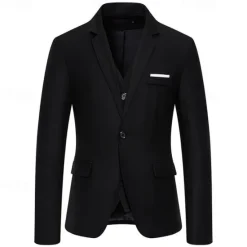 OUKU Men's Blazer Business Cocktail Party Wedding Party Fashion Casual Spring & Fall Cotton Blend Solid Color Pocket 2 in 1 Comfortable Single Breasted Blazer Black White Burgundy Royal Blue