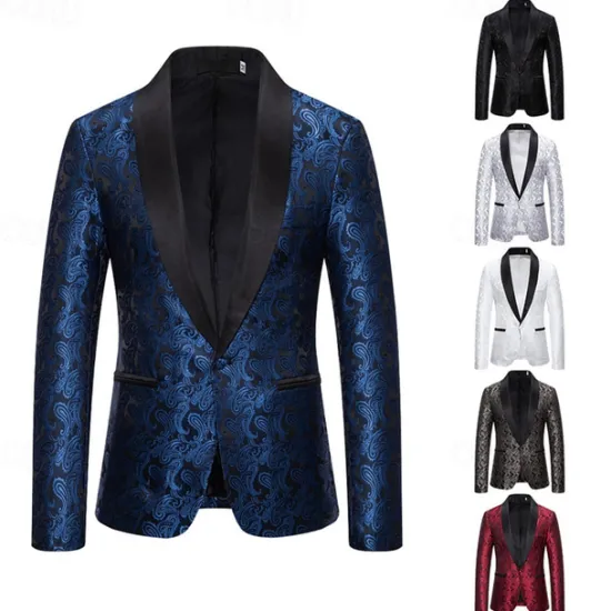 Best OUKU Men's Blazer Business Cocktail Party Wedding Party Fashion Casual Spring & Fall Cotton Blend Paisley Pocket Buttons Comfortable Single Breasted Blazer Silver Dark Gray Black White