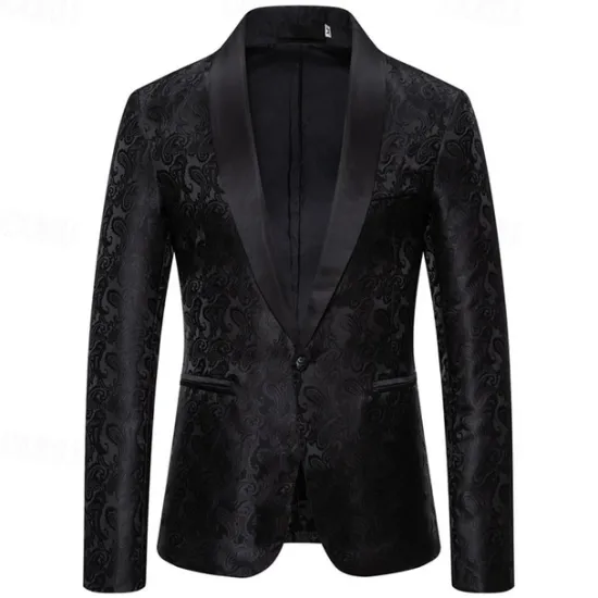 Best OUKU Men's Blazer Business Cocktail Party Wedding Party Fashion Casual Spring & Fall Cotton Blend Paisley Pocket Buttons Comfortable Single Breasted Blazer Silver Dark Gray Black White