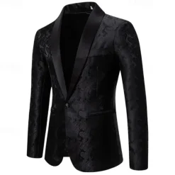 Best OUKU Men's Blazer Business Cocktail Party Wedding Party Fashion Casual Spring & Fall Cotton Blend Paisley Pocket Buttons Comfortable Single Breasted Blazer Silver Dark Gray Black White