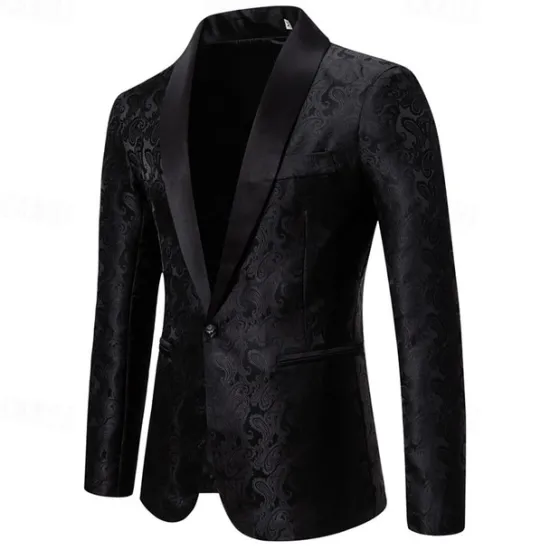 Best OUKU Men's Blazer Business Cocktail Party Wedding Party Fashion Casual Spring & Fall Cotton Blend Paisley Pocket Buttons Comfortable Single Breasted Blazer Silver Dark Gray Black White