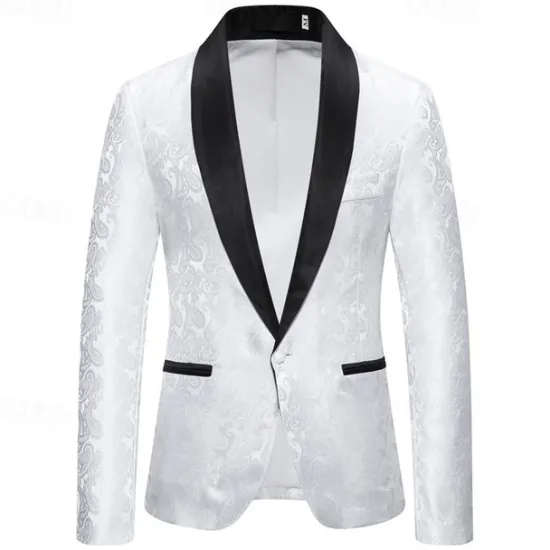 Best OUKU Men's Blazer Business Cocktail Party Wedding Party Fashion Casual Spring & Fall Cotton Blend Paisley Pocket Buttons Comfortable Single Breasted Blazer Silver Dark Gray Black White