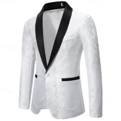Best OUKU Men's Blazer Business Cocktail Party Wedding Party Fashion Casual Spring & Fall Cotton Blend Paisley Pocket Buttons Comfortable Single Breasted Blazer Silver Dark Gray Black White