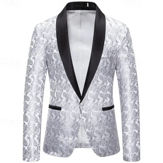 Best OUKU Men's Blazer Business Cocktail Party Wedding Party Fashion Casual Spring & Fall Cotton Blend Paisley Pocket Buttons Comfortable Single Breasted Blazer Silver Dark Gray Black White