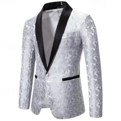 Best OUKU Men's Blazer Business Cocktail Party Wedding Party Fashion Casual Spring & Fall Cotton Blend Paisley Pocket Buttons Comfortable Single Breasted Blazer Silver Dark Gray Black White