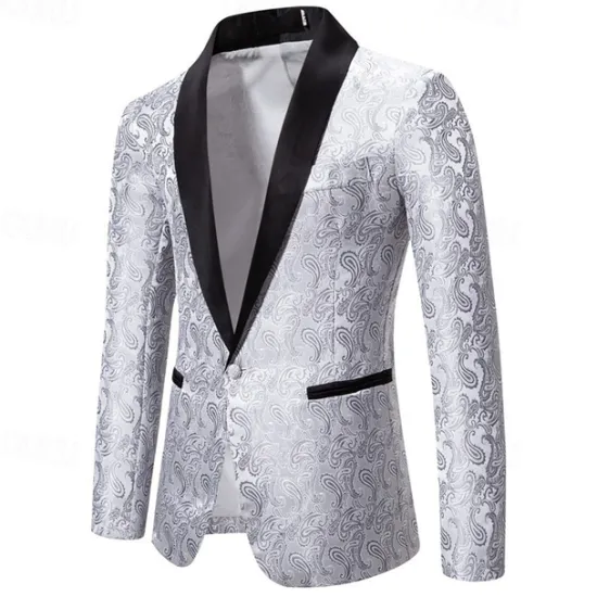 Best OUKU Men's Blazer Business Cocktail Party Wedding Party Fashion Casual Spring & Fall Cotton Blend Paisley Pocket Buttons Comfortable Single Breasted Blazer Silver Dark Gray Black White