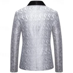 Best OUKU Men's Blazer Business Cocktail Party Wedding Party Fashion Casual Spring & Fall Cotton Blend Paisley Pocket Buttons Comfortable Single Breasted Blazer Silver Dark Gray Black White