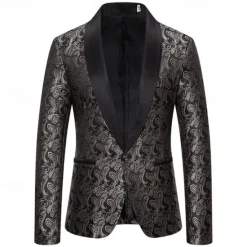 Best OUKU Men's Blazer Business Cocktail Party Wedding Party Fashion Casual Spring & Fall Cotton Blend Paisley Pocket Buttons Comfortable Single Breasted Blazer Silver Dark Gray Black White