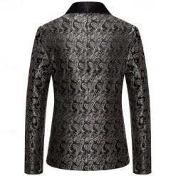 Best OUKU Men's Blazer Business Cocktail Party Wedding Party Fashion Casual Spring & Fall Cotton Blend Paisley Pocket Buttons Comfortable Single Breasted Blazer Silver Dark Gray Black White